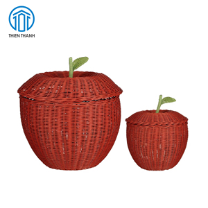 Panier de rangement pour pommes fait main en rotin, panier en forme de fruit avec couvercle, organisateur décoratif pour la cuisine et la maison, vente en gros - Product Image 1