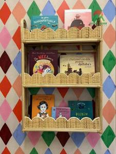 Rattan Kids <b>Bookcase</b> Rectangular Tropical Storage Shelf With Scalloped Edges For Babies And Kids .<b>Wall</b>-<b>mounted</b> bookshelf - Product Image 3