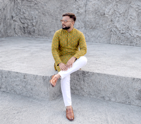 Kurta à imprimé floral pour homme, haut long boutonné en coton, vêtements indiens et pakistanais, tenue décontractée pour les voyages