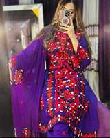 Robe en mousseline de soie à motif floral brodé à la main, style bohème, coupe évasée, manches longues, longueur genou, pour femmes adultes, à porter en été et en automne