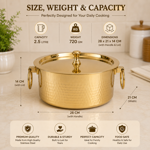 Olla de Latón Forjado Artesanal con Tapa y Asas de Anillo, 2.5L, Cacerola Tradicional Handi para Cocina, Ideal para Hoteles y Restaurantes - Product Image 5