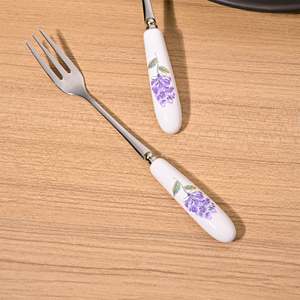 Timeless Serene Lavender Print Stainless Steel Dessert Forks Mini <b>Small</b> Size Fruit Forks Set of 2 for Restaurant or Home Use - Product Image 4