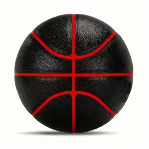 Balón de Baloncesto Negro con Líneas Rojas, Cubierta de PU, Duradero para Uso en Exteriores, Talla 7, Cubierta de Cuero Sintético Ecológico para Uso en Exteriores - Product Image 1
