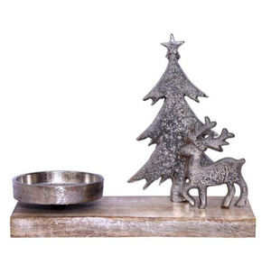 Support décoratif pour bougie tealight en bois, renne argenté créatif avec base en bois, pour Noël - Product Image 2