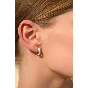 14K <b>Solid</b> <b>Gold</b> Enamel <b>Huggie</b> Hoop Diamond Stud Earrings for Wedding Anniversary - Product Image 4