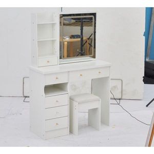 Tavolo da Trucco con Cassetto Sinistro da 37 Pollici, Sgabello Imbottito, Ampio Piano Scorrevole con Controllo Touch a Tre Colori - Product Image 5