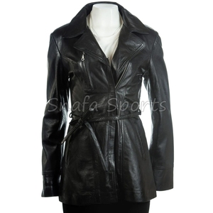 Veste longue en cuir tendance pour femme, manteau biker court et ajusté de qualité supérieure, veste d'extérieur élégante pour l'hiver pour femmes - Product Image 2