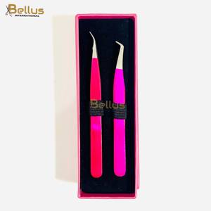 Bellus International High Quality <b>Pink</b> 45 Curved Smooth Tip Eyelash Tweezers Fine Point Stainless Steel Professional Lash - Product Image 4