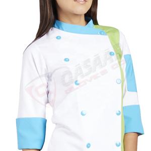 Full-Sleeved Tri-Colored Women Custom Sized Color-Block Chef's Coat Work Shirt <b>Hotel</b>-Kitchen Restaurant & Bar-<b>Uniforms</b> - Product Image 2