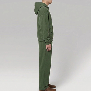Ensemble de survêtement unisexe vert à capuche avec fermeture éclair intégrale, couleur unie, coupe décontractée, 100 % coton, pour l'hiver, avec poches latérales, pour adultes - Product Image 6