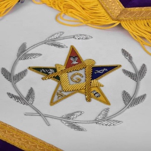 Delantal OES Worthy Patron de terciopelo morado con bordados artesanales de Escuadra y Compás, Corona plateada y punto de cruz - Product Image 3