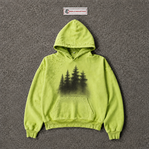 Sweat à capuche surdimensionné vert lime personnalisé avec motif arbre de la Forêt-Noire, effet vieilli et délavé, style streetwear pour homme - Product Image 5