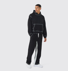Ensemble survêtement molletonné écoresponsable pour homme 2026 : Hoodie oversize effet délavé et pantalon large, style streetwear personnalisé, OEM ODM Hiver - Product Image 3