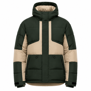 Manufacturer Men Winter Windproof Thick Puffer <b>Jacket</b> Hooded Color Block Insulated Coat Polyester/Nylon Custom Logo Embroidery - Product Image 1