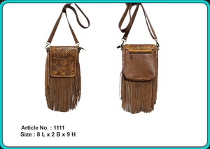 Bolso Bandolera de Cuero Genuino Marrón Oscuro con Diseño Floral y Flecos, Estilo Bohemio, Llegada 2026 - Product Image 2