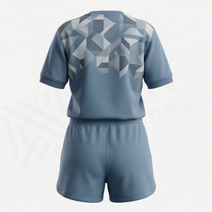 Ensemble 2 pièces pour femme : T-shirt à manches courtes et short à imprimé géométrique, col rond, respirant, tricoté, tenue de sport au-dessus du genou, coupe régulière - Product Image 2