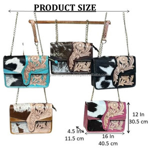Custom Handmade Hair On Genuine Cowhide Leather Crossbody Bag Western Floral Design Tooled Luxury Women's Messenger Handbag - Product Image 2