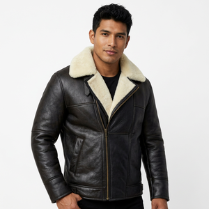 Veste en cuir noire pour homme, style moto, avec doublure zippée, coupe-vent, pour l'hiver - Product Image 3