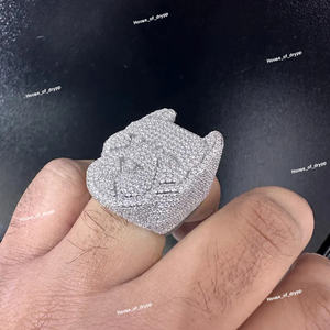 Anillo de Cabeza de Bulldog con Incrustaciones de Diamantes Moissanite VVS, Plata de Ley, Estilo Hip Hop, Anillo de Lujo con Diseño Animal para Hombre - Product Image 2