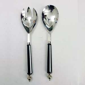 Gold Salad <b>Servers</b> With White Resin Handles Metal Salad Salad <b>Server</b> Tools Set For Home Restaurant Use Flatware Dinnerware - Product Image 5
