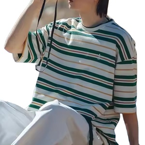 Camiseta informal a rayas con cuello redondo y manga corta para hombre, camiseta holgada multicolor, OEM ODM, fibra de algodón orgánico, camiseta directa de fábrica - Product Image 3
