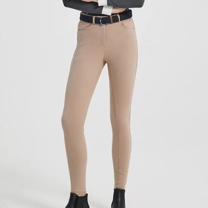 Culotte d'équitation taille haute pour femme, longueur intégrale, en tricot extensible quatre directions (Spandex, Polyester), avec poches, couleur unie beige, séchage rapide, pour l'équitation - Product Image 2