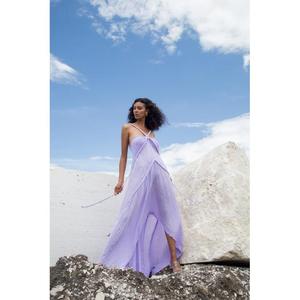 Vestido Maxi Boho sin Mangas con Escote Cruzado, Color Liso, Tejido de Verano, Ajuste Holgado, Cintura Imperio, Gasa Larga, Venta al por Mayor - Product Image 2