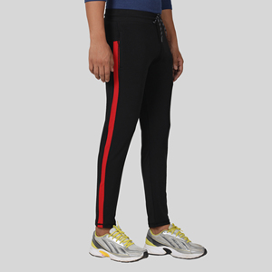 Pantalon de survêtement sport bleu quatre directions avec bande latérale, logo personnalisable, impression HD, délavage coloré, 100 % polyester, séchage rapide, tailles homme M/L/XL - Product Image 2