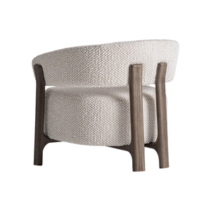Scandinavian Lounge Chair Solid Teak Curved Open <b>Frame</b> Upholstered Soft Boucle Fabric Luxury Hotel Living Room Furniture - Product Image 4
