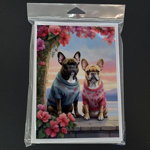Bouledogue français lunatique deux coeurs A7 cartes de voeux paquet de 8 cartes de note vierges avec enveloppes taille 5x7 - Product Image 3