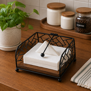 Porte-serviettes en métal moderne avec base en bois, support pour serviettes en papier pour table à manger, cuisine, restaurant, café, décoration de la maison - Product Image 2
