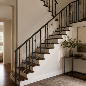 Rampe d'escalier moderne en fer forgé noir avec balustres verticaux pour escalier intérieur de luxe, garde-corps de balcon résistant à la rouille - Product Image 2