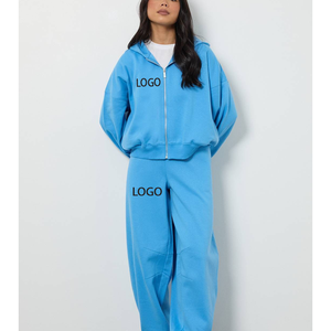 Conjunto de Sudadera con Capucha 100% Algodón Personalizado, Chaqueta Deportiva Holgada con Cremallera, Ropa para Correr, Conjuntos Deportivos al Por Mayor Más Baratos, Cintura Elástica, Conjunto de 2 Piezas - Product Image 1