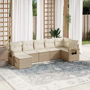 Conjunto de Sofá de Jardín de Ratán Beige, 6 Plazas, Almacenamiento Exterior, Diseño Contemporáneo - Product Image 1