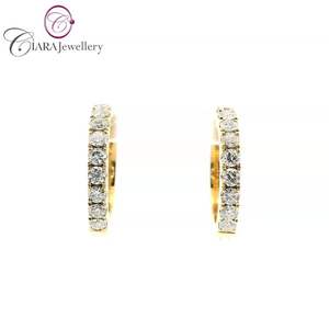 ต่างหูห่วงตกแต่งเพชรธรรมชาติแท้สีขาว/เหลืองทอง AU750คลาสสิก18K - Product Image 1