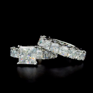 ชุดแหวนเพชรโมอิสสีเงินล้วนสำหรับผู้หญิงชุดแหวน S925เจ้าหญิง5CT 3CT - Product Image 1