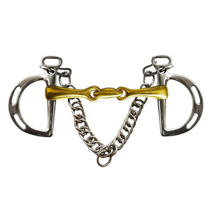 ZUMA ENTERPRISES - Bocado para Caballo Pelham de Acero Inoxidable con Boquilla Dorada y Cadena, Modelo MS-TA-WMCB-002, para Equipo de Equitación - Product Image 1