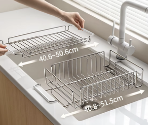 Stainless Steel Single Tier Dish Drying Rack Rectangle Countertop <b>Kitchen</b> Organizer Minimalist Design Multi-Function <b>Storage</b> - Product Image 4