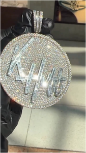 CONCEPTION Colgante con Letra Personalizada de Moissanita Auténtica, Plata de Ley, Chapado en Oro Amarillo de 14K, Estilo Hip Hop, Unisex - Product Image 6