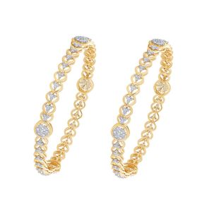 Yellow Gold Lab Grown Diamond <b>Infinity</b> Link Floral Station Bangle - Product Image 3