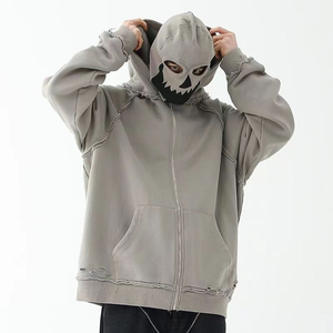 Sudadera con capucha vintage personalizada con cremallera, unisex, 100% algodón, forro polar grueso, borde sin rematar, estilo oversize, básica, para invierno - Product Image 2