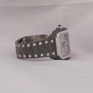 Reloj mecánico cuadrado unisex de lujo con incrustaciones de diamantes, acero inoxidable, cierre desplegable analógico, 44 mm - Product Image 2