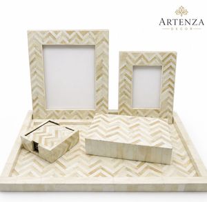 Ensemble de brûleur d'encens en bois de santal indien avec incrustation de os, fait main, de luxe, avec plateau, pot et plat décoratif rond aromatique Artenza Decor - Product Image 3