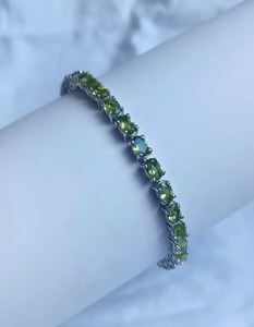 Natural Peridot Tennis <b>Charm</b> Bracelet Sterling <b>Silver</b> White Gold Plated Luxury Green Gemstone Women's Wedding Anniversary Gift - Product Image 2