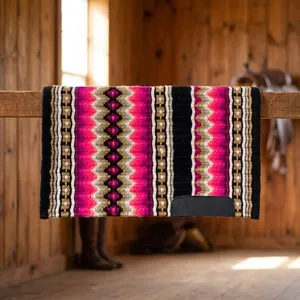 Couverture de selle en laine rose vif, motif cheval, faite à la main, très demandée, disponible à prix réduit - Product Image 3