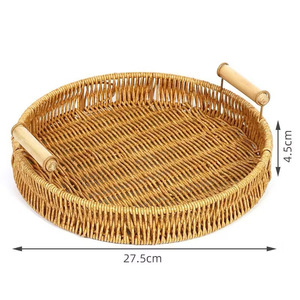 ถาดเก็บของหวายทรงกลม 22.5 ซม. ตะกร้าสานสไตล์โบฮีเมียนพร้อมหูจับสำหรับจัดระเบียบห้องนั่งเล่น - Product Image 3