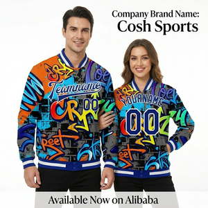 Chaqueta Varsity Personalizada con Gráficos de Graffiti, Chaqueta Bomber con Nombre y Número del Equipo Personalizados, Chaqueta Urbana de Moda - Product Image 1