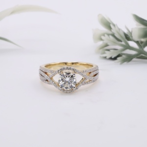 Anillo de compromiso de lujo con diamante cultivado en laboratorio, corte brillante redondo, halo, diseño cruzado, con pavé, para boda nupcial - Product Image 1