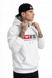 Men's <b>White</b> Hooded Pullover <b>Sweatshirt</b> 100% Cotton French Terry Regular Sleeve Solid Color Autumn Wear - Product Image 2