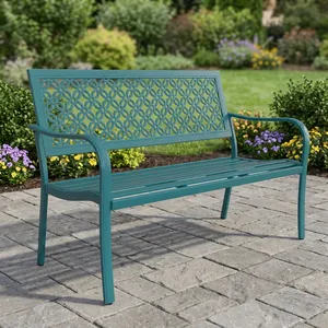 Two Seater Metal Office <b>Sofa</b> <b>Bench</b> with Decorative Backrest and Armrests for Reception Lobby Waiting Area Seating - Product Image 1